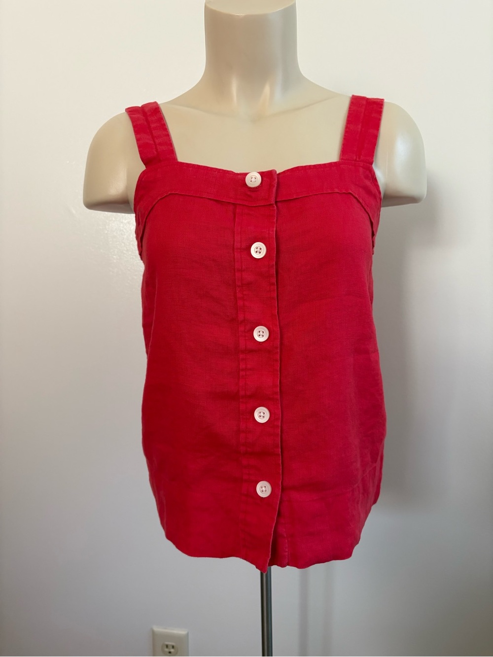 Everlane “The Linen Picnic Top” Vibrant Red Square Neck Tank Size 0